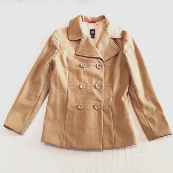 GAP camel car coat wool blend Womens Medium lined warm classic preppy academia - Picture 1 of 9